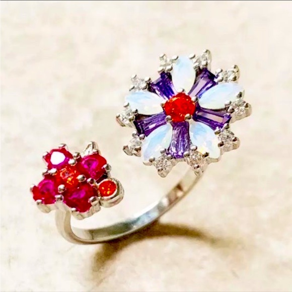 S925 unique designer multi-gems open end ring - Picture 2 of 12